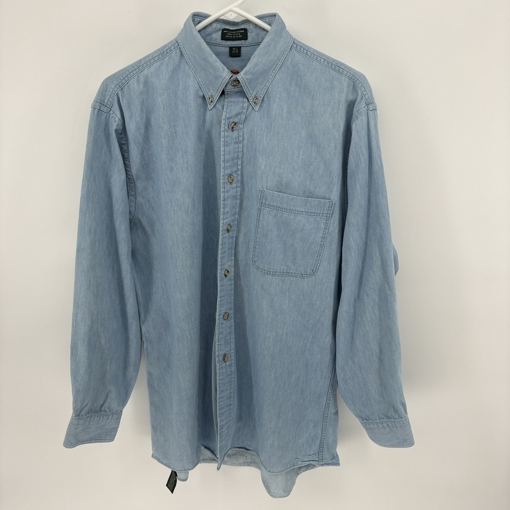 Vintage Hunt Club Blue Chambray Denim Button Down Shirt Outdoors 90s Men Large